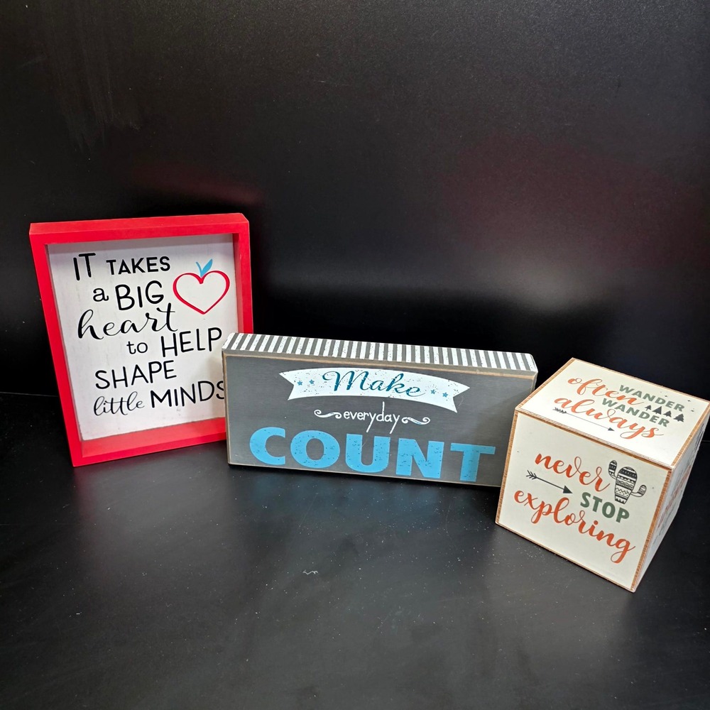 Wooden Decor Lot 3 Signs Inspirational Quotes Teacher Gift Desk Wander Exploring